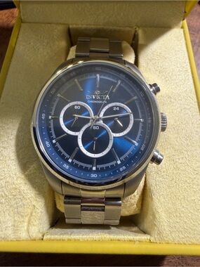 Invicta Men’s Blue Dial Specialty Chronograph with Silver Bracelet 48mm